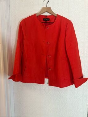 Talbots Women's Orange Button Front Lined Jacket Pockets Long Sleeve Short 10